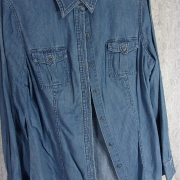Jones New York Classic Blue Chambray Button Front Shirt Blouse Size Large - Picture 2 of 4